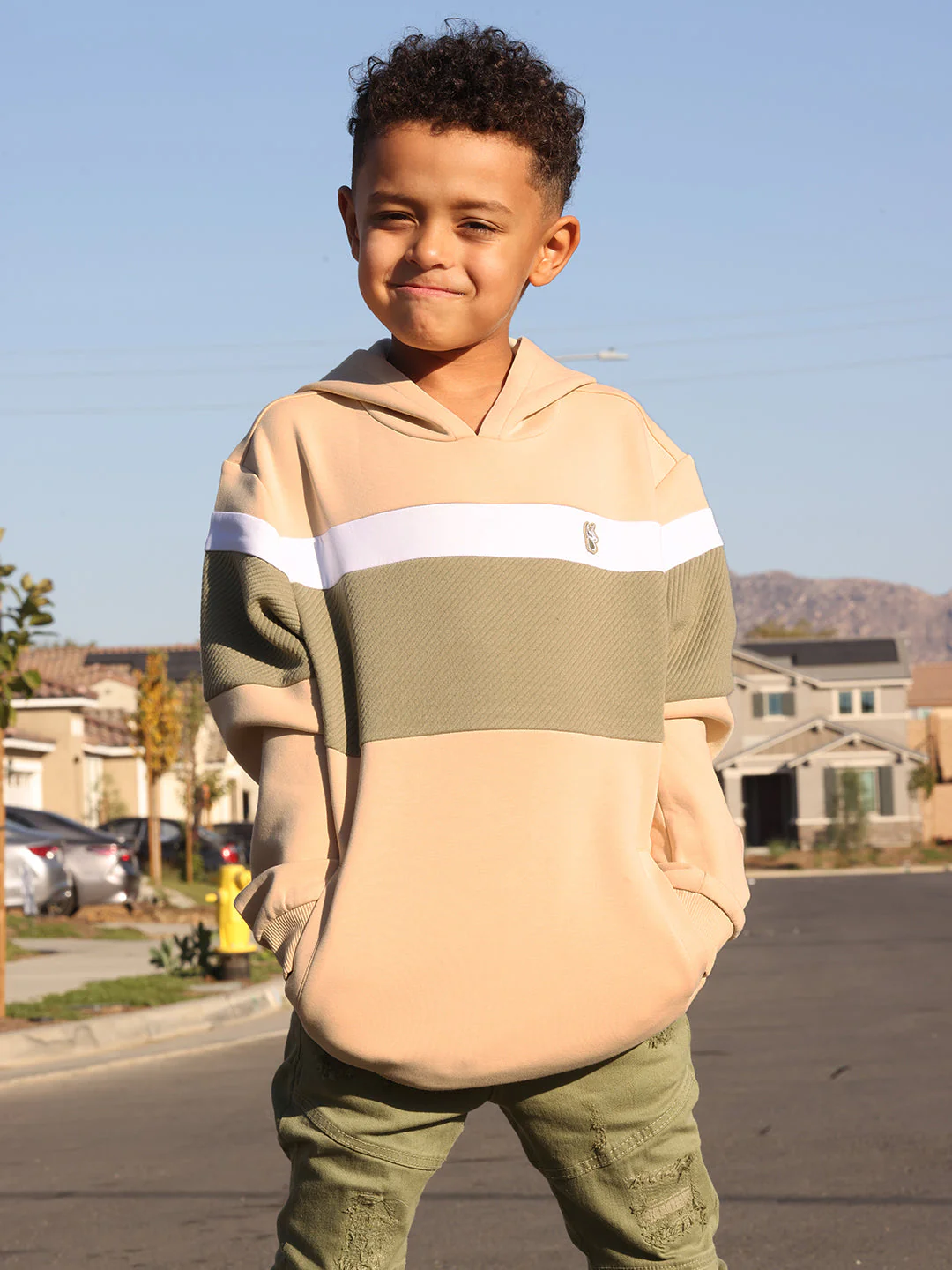 B5941 Makobi Kids Monogram Hoodie - Khaki - Image 3