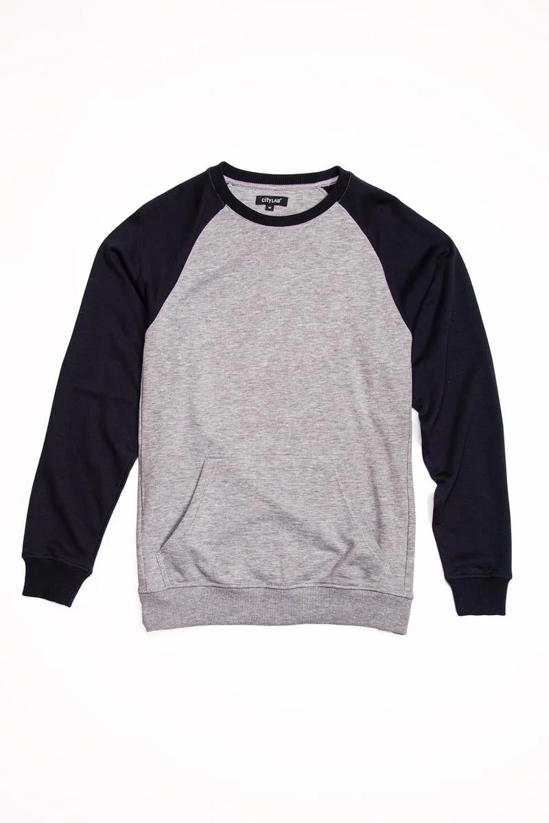 CityLab - Terry Fleece Raglan, Crew - Gray | Navy - Image 2