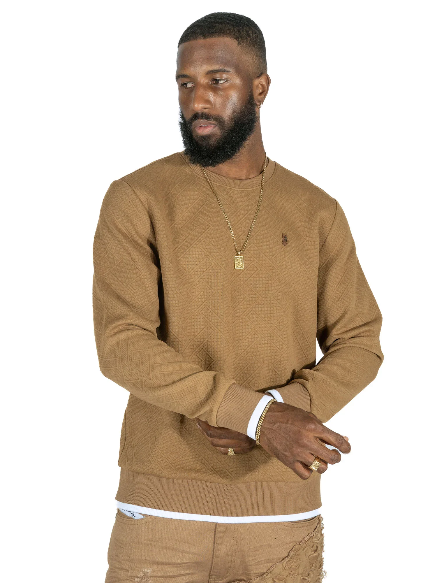 M4390 MAKOBI-Beanchi Jacquard Crewneck - Mocha - Image 2